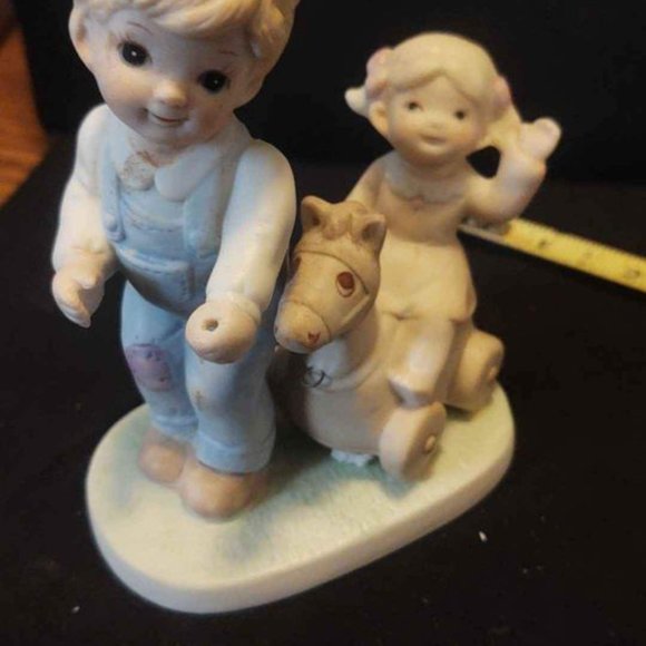 Homco Bisque Porcelain Figurines Rocking Horse Boy Girl Pony Toy 1450 - Picture 2 of 6